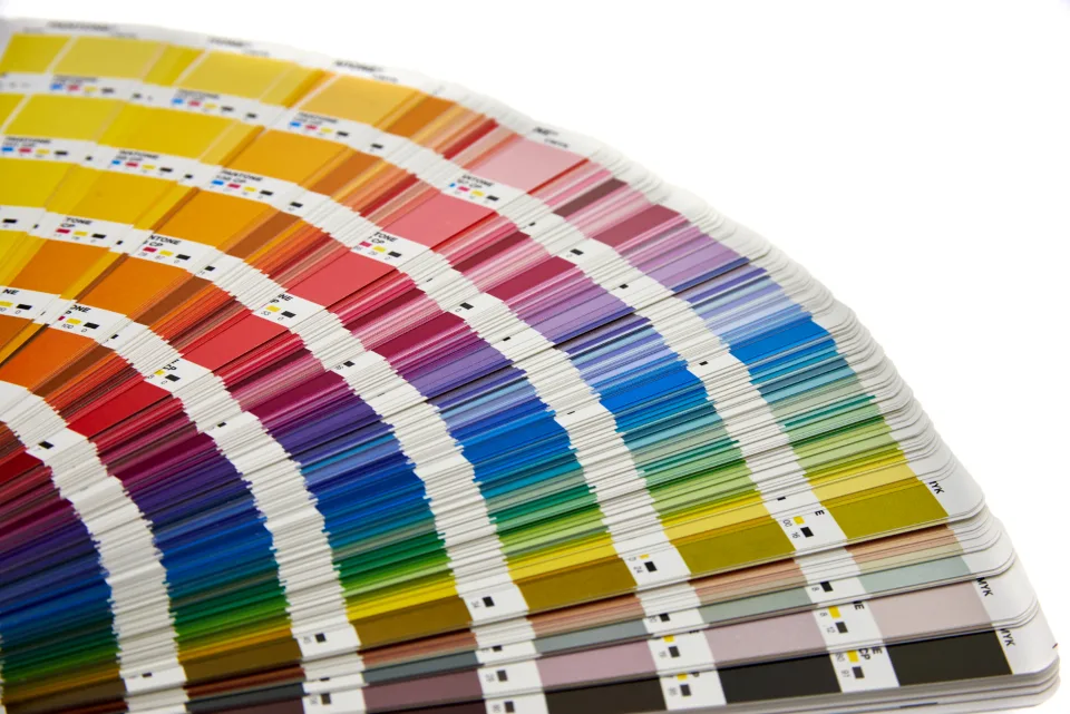 Fanned-out color swatch guide on a white background